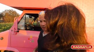 Amateur cougar gets rammed into the vehicle