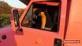 Amateur cougar gets rammed into the vehicle