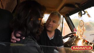 Amateur cougar gets rammed into the vehicle