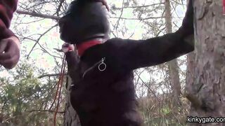 tied to a tree,  rammed in her throat
