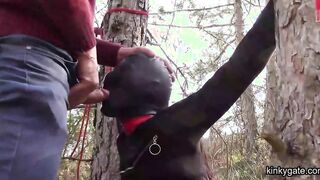 tied to a tree,  rammed in her throat