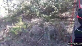 tied to a tree,  rammed in her throat
