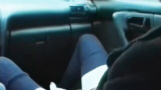 Nasty bitches sucking off cock inside the vehicle