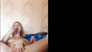 Skinny Blonde Beauty With Perky Tits Masturbates In Her White Socks