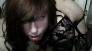 Big Dildo Bareback with a Skinny Crossdresser