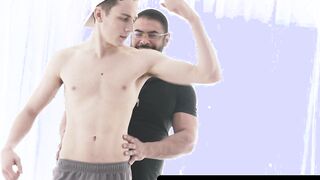 Bearded daddy loves rimming and bareback fucking with hot twink Tyler Tanner to relie