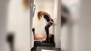 Femdom Mistress pissing on her slave