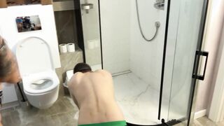 Mistress humiliating her slave and pisses on him