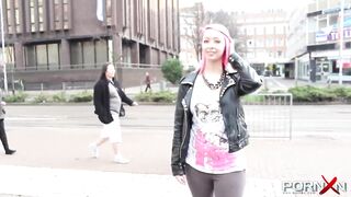 Teenie beauty peeing into her leggings outside