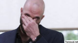 Horny TS secretary gets barebacked by her bald boss