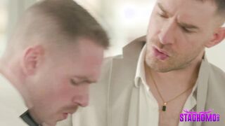 Slave boy Bastian Karim spitroasted by DILFs