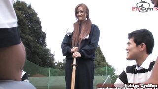Tiny oriental 19 yo gangbanging without a condom