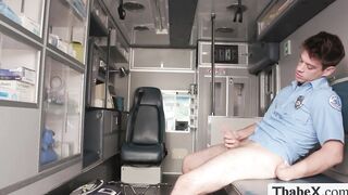 Trans nurse gives co worker blowjob instead of jerking