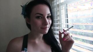 Brunette Amateur Smokes, Blows and Swallows