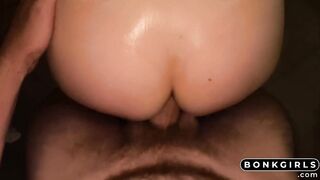 Oiled Step Sister Rides Big Cock for Orgasmic Fun
