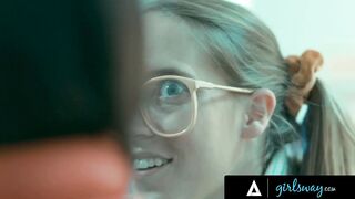 GIRLSWAY - Futuristic milf Takes Retro Nerdy Girls' Virginity! HARD PASSIONATE THREE-WAY