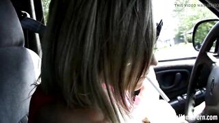 Cutie stepmom shows off foot while driving