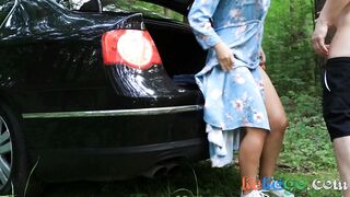 Redhead Babe Masturbates and Fucks in the Forest