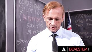 DEVILS SCENE - Sexsual 19 Year Old Melody Marks Slides Her Professor's Long Penis Into Her Mouth And Soak Twat