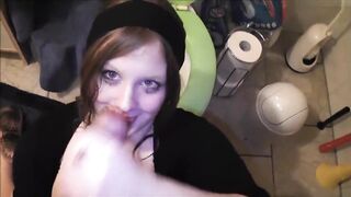 Chubby, dressed german chick gets pissed on and sucks