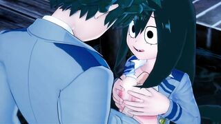 Deku fucks Tsuyu Asui, ejaculates into her tight cunt, My