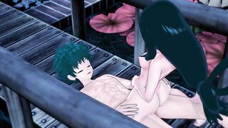 Deku fucks Tsuyu Asui, ejaculates into her tight cunt, My