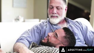 ADULT TIME - babe Daddy Bear Brings Inked Beefcake Home to Fucked With Hubby - FIRST TIME TOPPING!