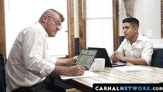 Latin boss gets a blowjob treat from big dick twink Milo Miles in his office