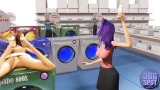 3DGSPOT - 2 Big Titted Lesbians Try Double Vibrator Into A Outside Store! UNCENSORED SEX!