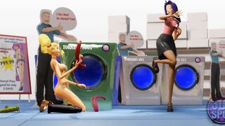 3DGSPOT - 2 Big Titted Lesbians Try Double Vibrator Into A Outside Store! UNCENSORED SEX!