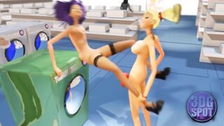 3DGSPOT - 2 Big Titted Lesbians Try Double Vibrator Into A Outside Store! UNCENSORED SEX!