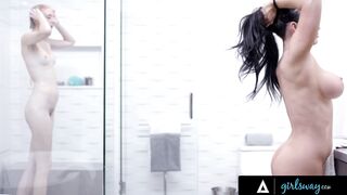 GIRLSWAY - Huge Chested Cougar Jennifer White Has Her Snatch Softly Eaten inside The Shower By Step-Daughter