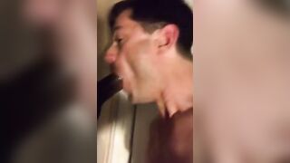 Amateur sucks big black cock at glory hole