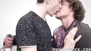 Slim Alex Meyer sucks Bill and Landons stiffed cocks simultaneously