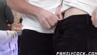 Hunky stepdad facializes and barebacks stepsons in threesome