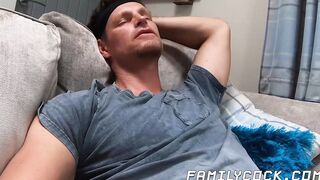 Obedient stepson pounded bareback after ball licking blowjob
