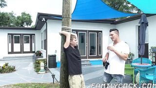 Stepson cum sprayed after hardcore bareback stepdad drilling