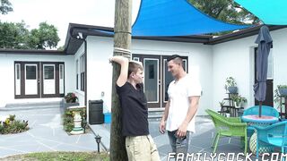 Stepson cum sprayed after hardcore bareback stepdad drilling