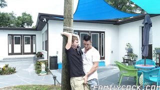 Stepson cum sprayed after hardcore bareback stepdad drilling