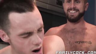 Cute twink bareback doggystyle ravaged by tattooed stepdad