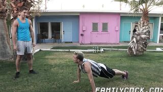 Threeway between stepdad and two stepbrothers in taboo sex