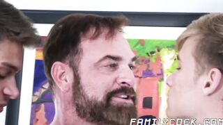 Mature hunky stepdaddy fucks his stepson and his gay lover