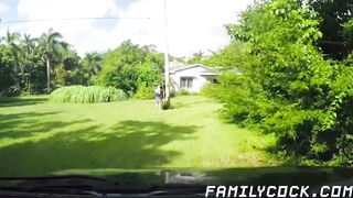 Bound stepson gets raw fucked by his hunky stepdad outdoors