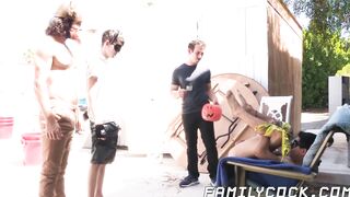 Bound homo offers his ass instead of treats for Halloween