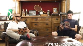 Skinny youngster cums while barebacked by stepdaddy