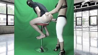 Mistresses LONG fake-dick stretches slaves booty