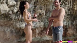 Gorgeous Beauty micro g-string Bombshell spied at the beach taking pics