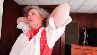 Old Lady masturbates with with retro dildo