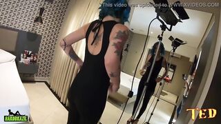 Thalia Senna getting ready before recording backstage