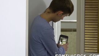 Twink stepson spied on his stepdad and takes his raw cock